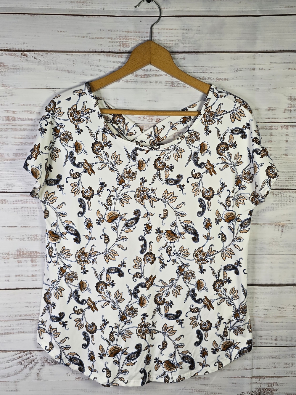 Dept 222 Small Cream Paisley Floral Cowl Neck Short Sleeve Blouse
